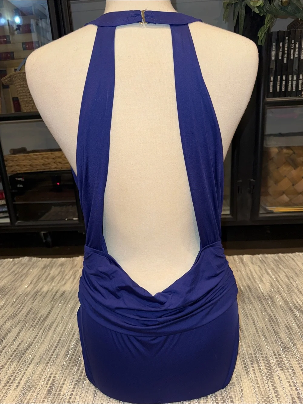 Badgley Mischka Deep Blue One-Piece Swim Bodysuit